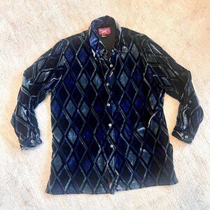 Denim & Co. Blue Velvet Button Shirt - Size Large